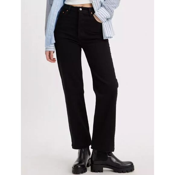 Levi's Ribcage Straight Ankle Jeans Women's Size 30 in Black Sprout - Picture 2 of 16